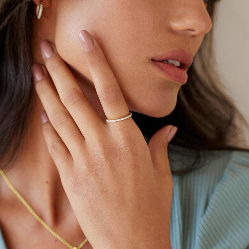 14K Gold-Plated Stackable Eternity Ring with Simulated Diamonds