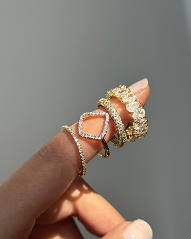 14K Gold-Plated Stackable Eternity Ring with Simulated Diamonds