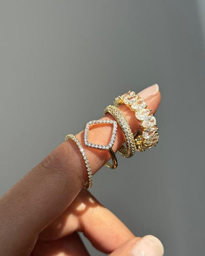 14K Gold-Plated Stackable Eternity Ring with Simulated Diamonds